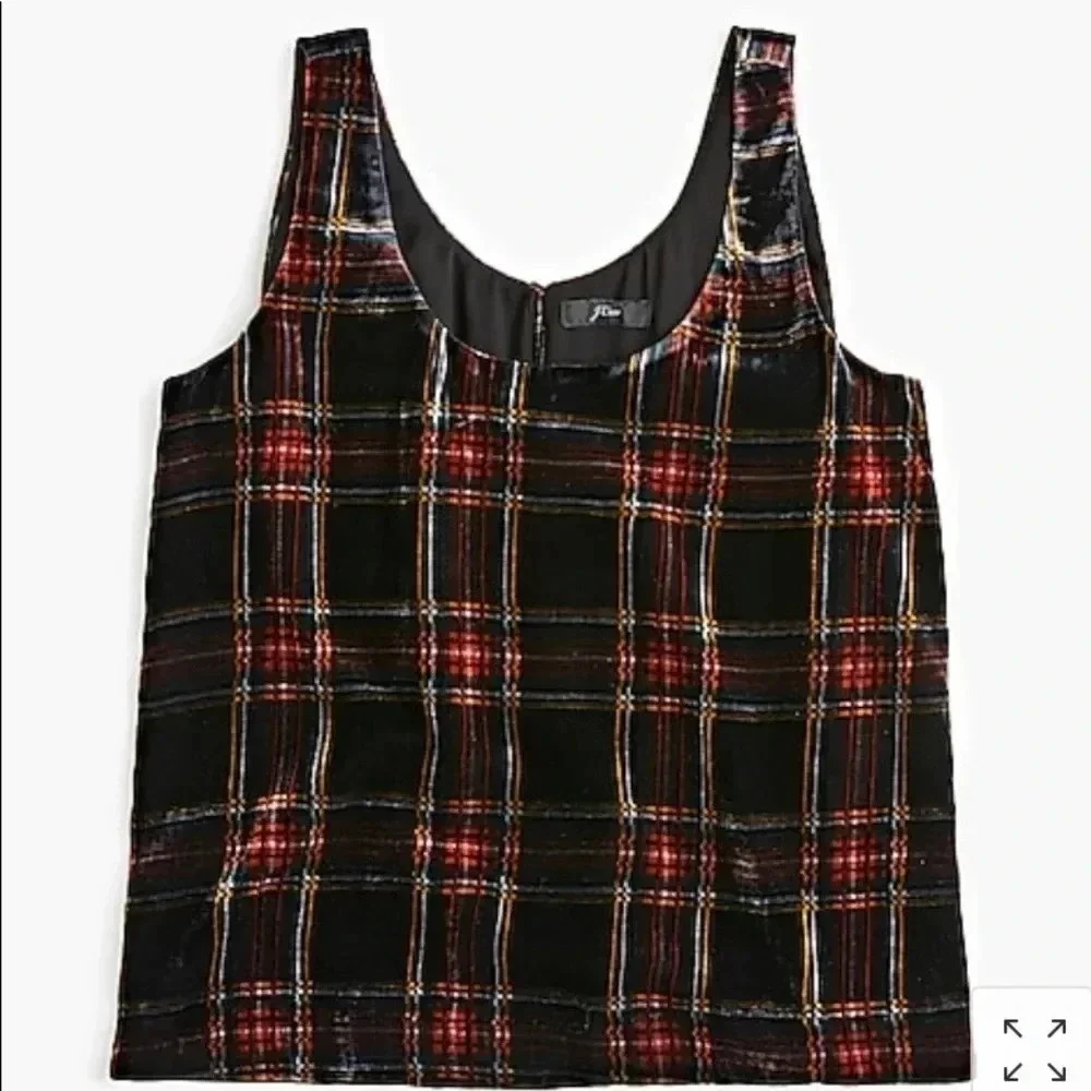 J.Crew Womens Velvet Plaid Sleeveless TankTop